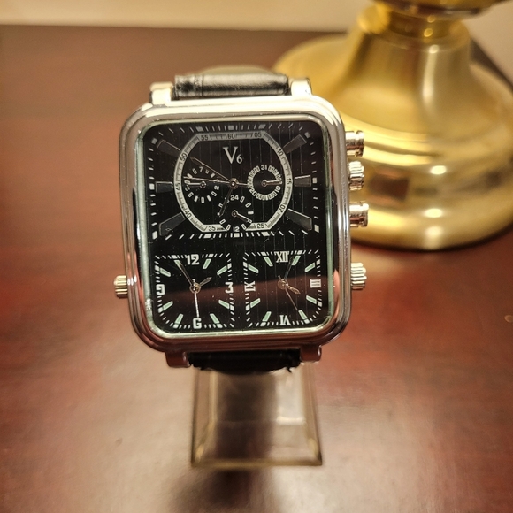 Brand New Black and Silver V6 Squared Men's Watch - Picture 1 of 4